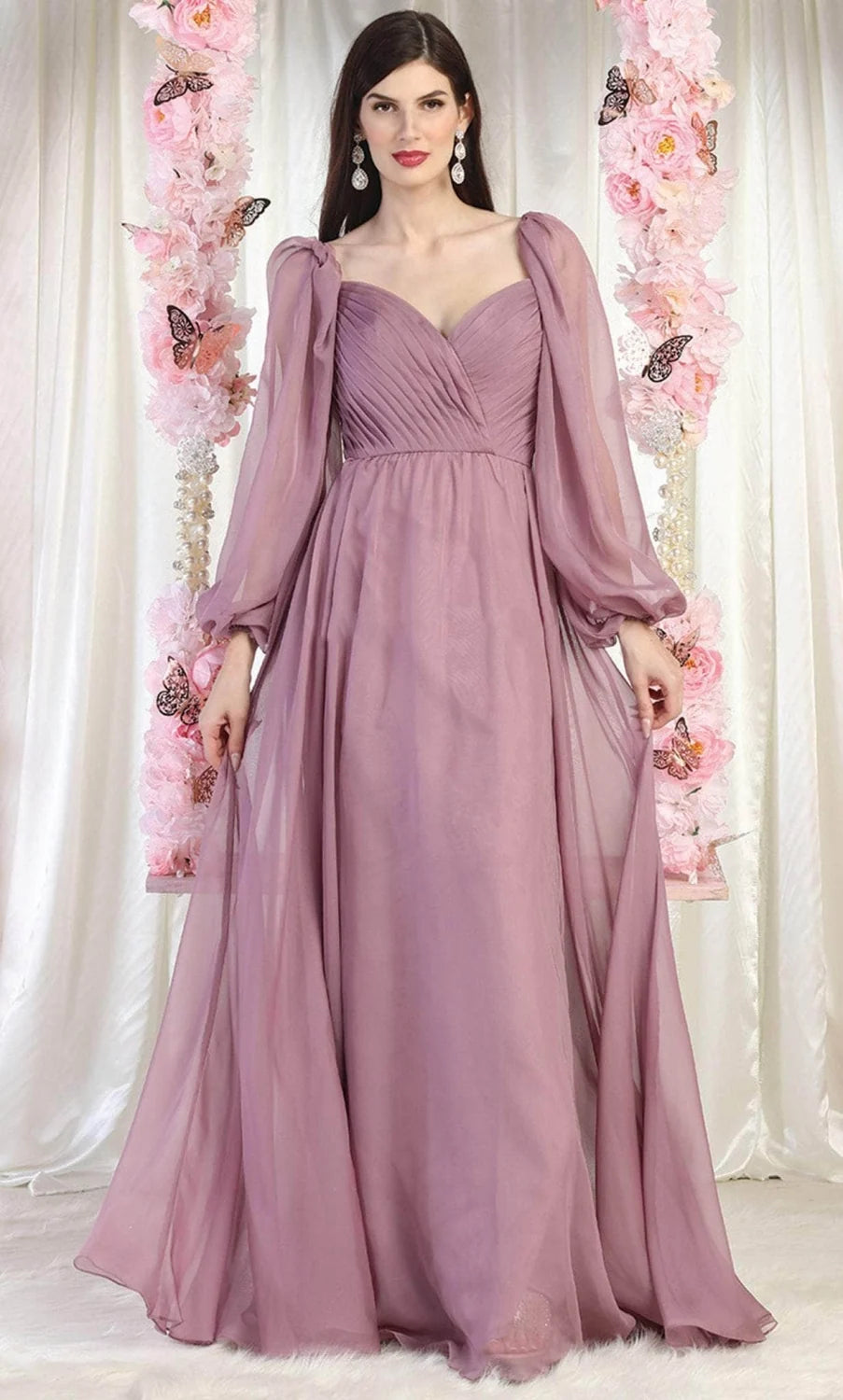 Long Puff Sleeve A-line Gown by May Queen MQ1990