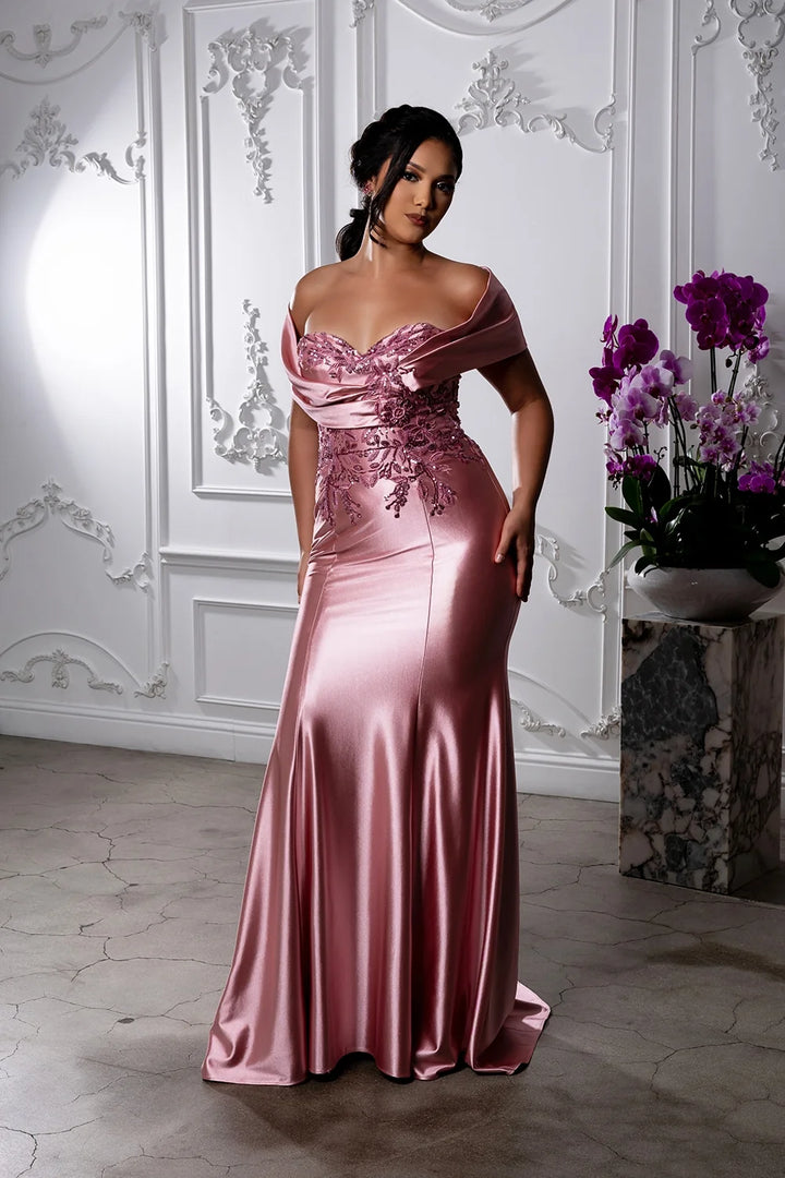 Fitted Off Shoulder Gown by May Queen MQ2174