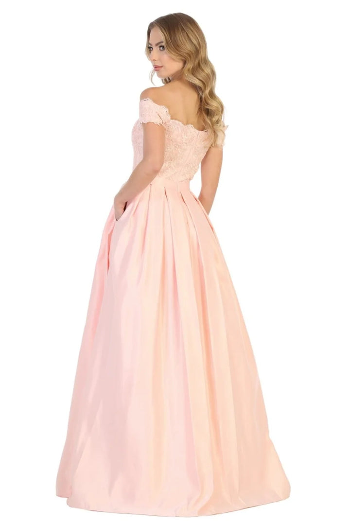 Lace Bodice Off Shoulder Gown by May Queen MQ1762