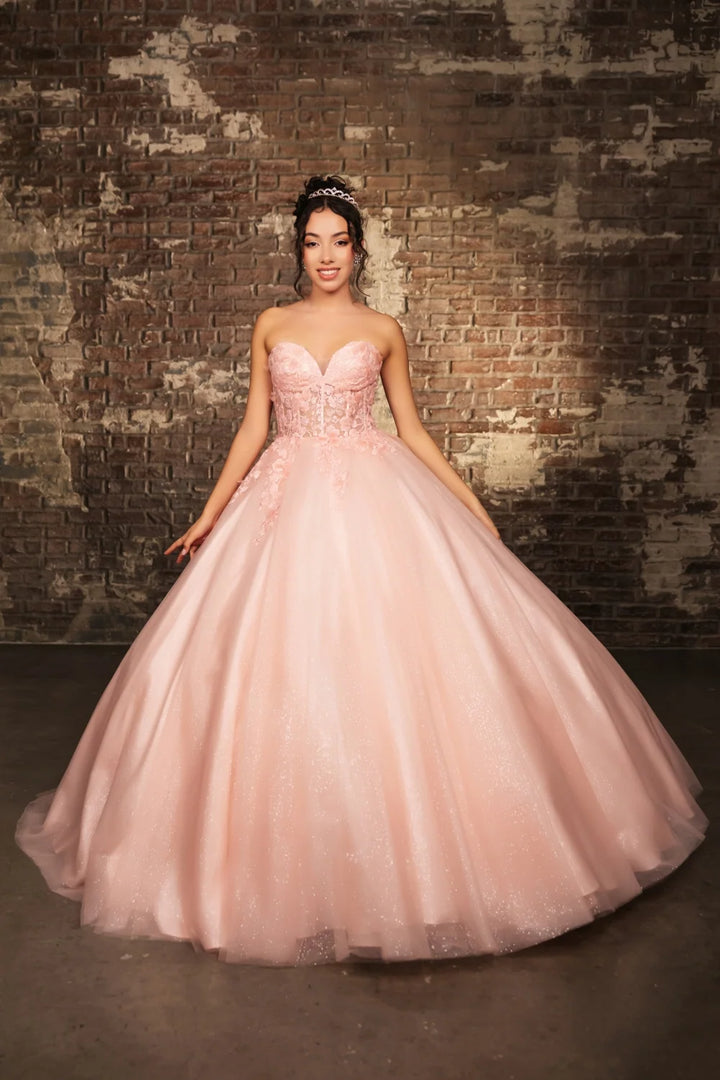 Applique Strapless Ball Gown by May Queen LK243