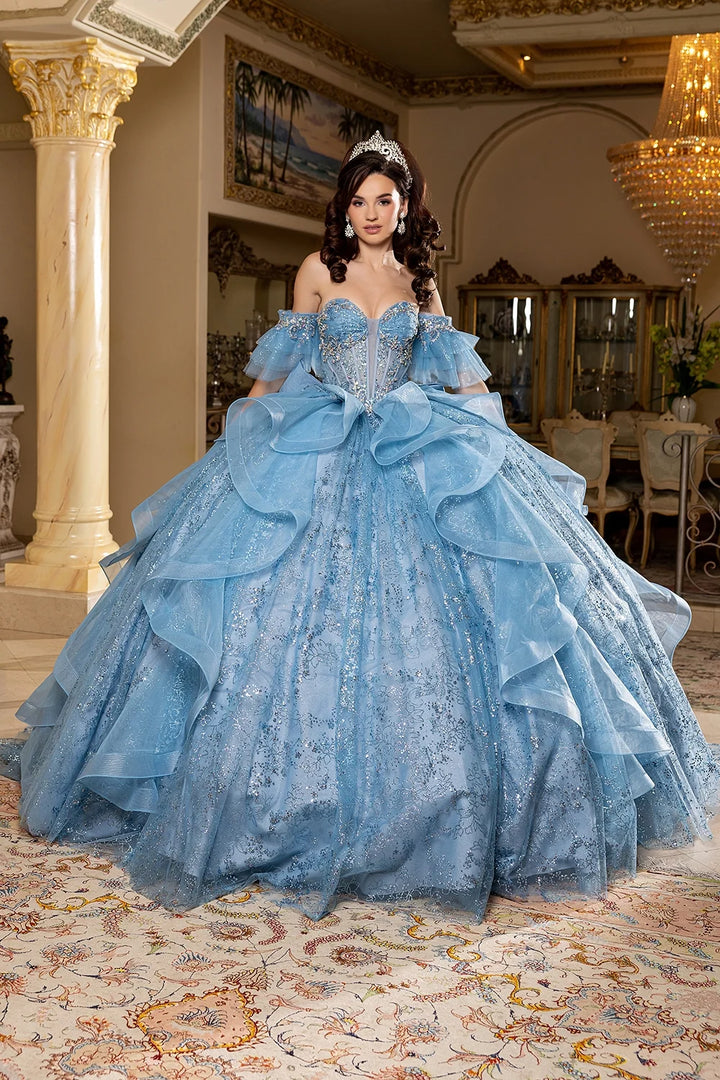 Off Shoulder Ruffled Ball Gown by May Queen LK296