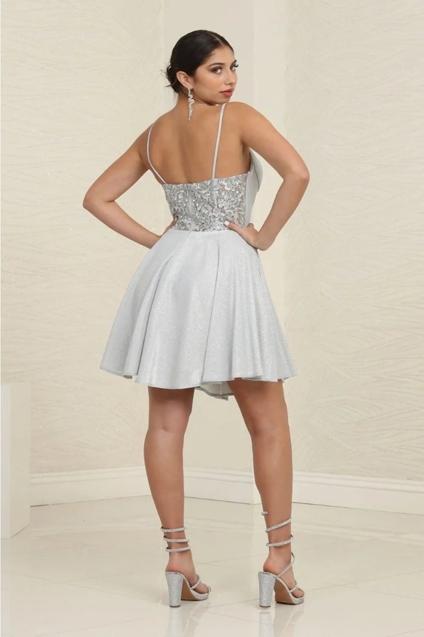 Metallic Short Bustier A-line Dress by May Queen MQ2096