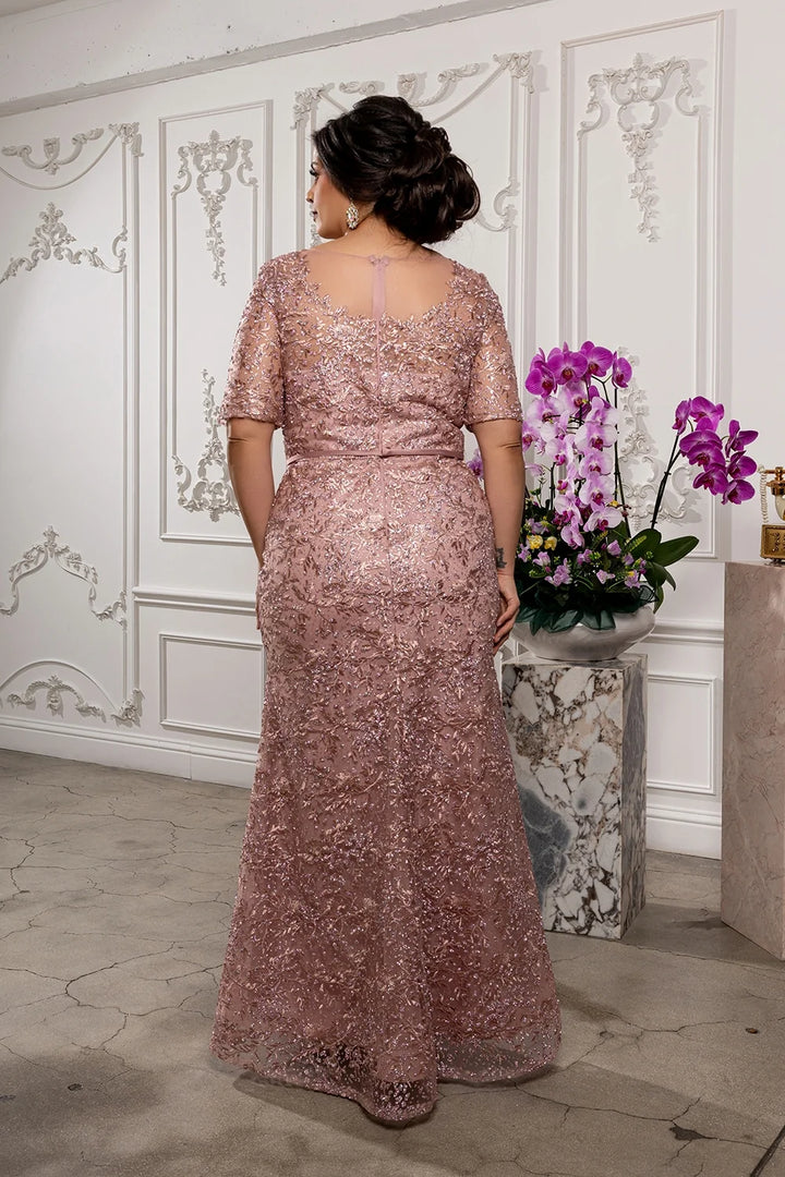 Applique Fitted Short Sleeve Gown by May Queen RQ8246