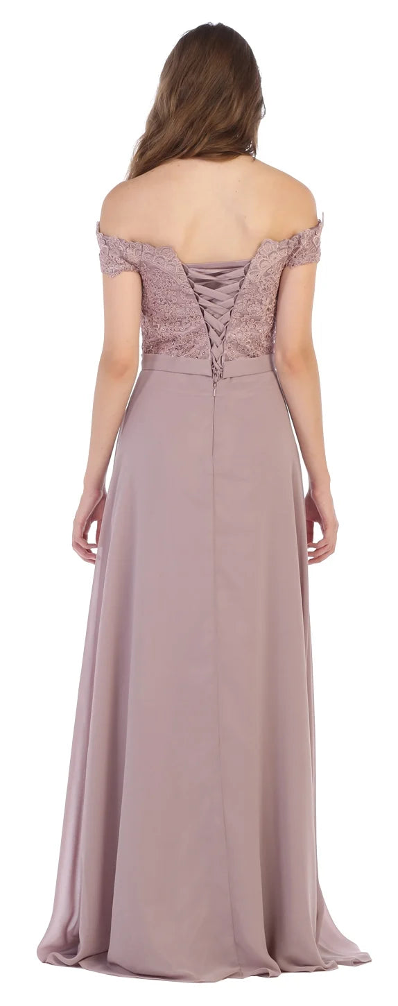 Applique Off Shoulder Gown by May Queen MQ1601