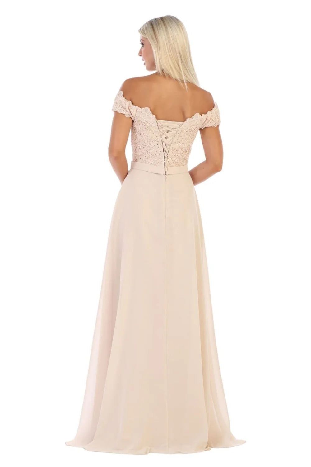 Applique Off Shoulder Gown by May Queen MQ1601