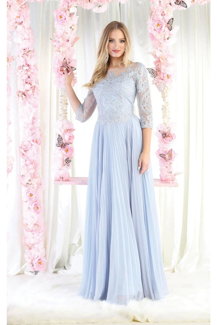 Applique Mid-Sleeve A-line Gown by May Queen MQ1980