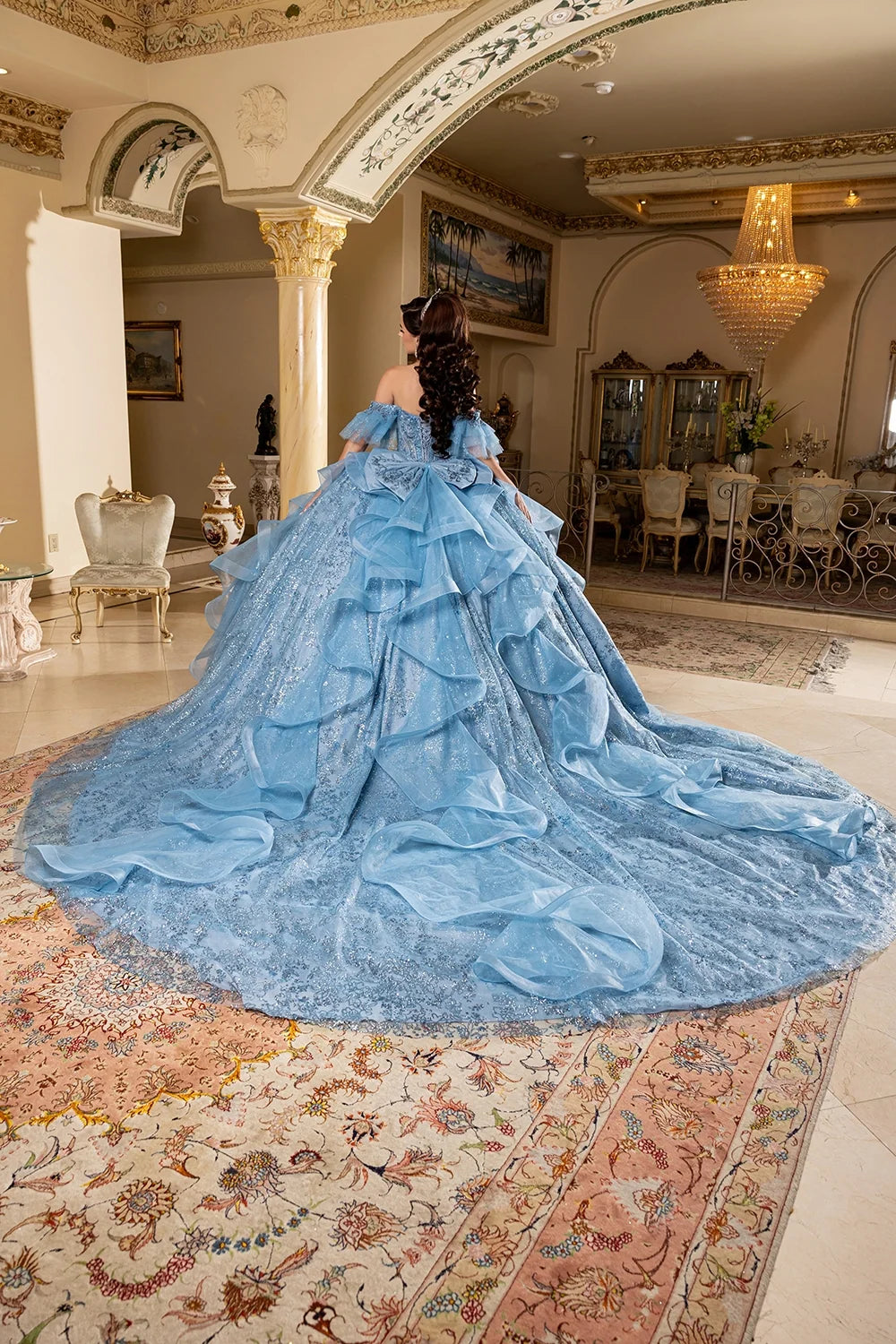 Off Shoulder Ruffled Ball Gown by May Queen LK296