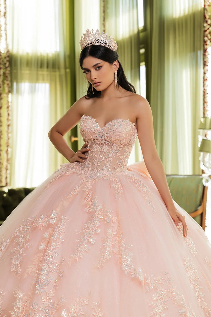 Strapless Puff Sleeve Ball Gown by May Queen LK251