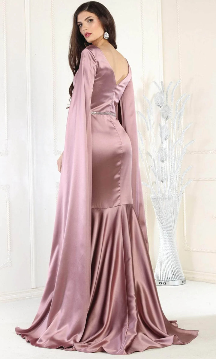 Satin Fitted Cape Sleeve Gown by May Queen RQ7961