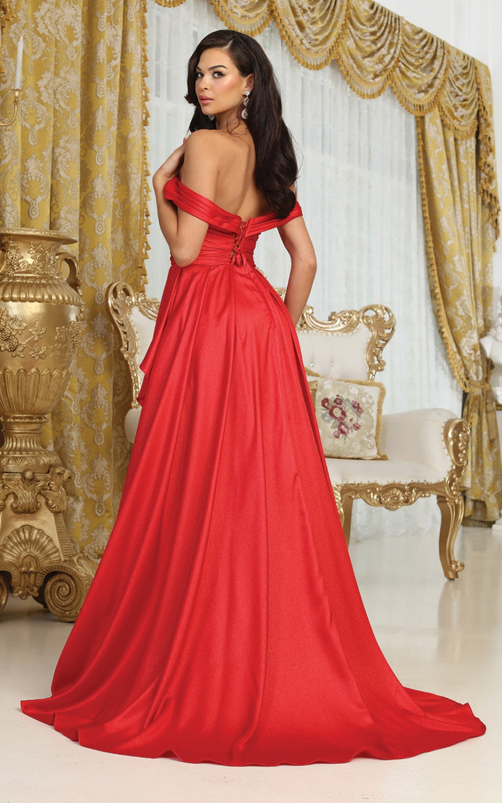 Taffeta Off Shoulder Slit Gown by May Queen MQ2056