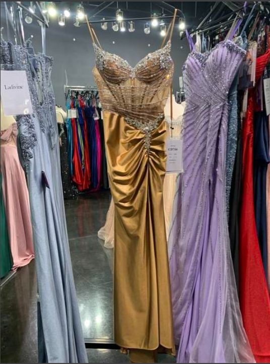 Beaded Satin Sleeveless Slit Gown by Ladivine CD744