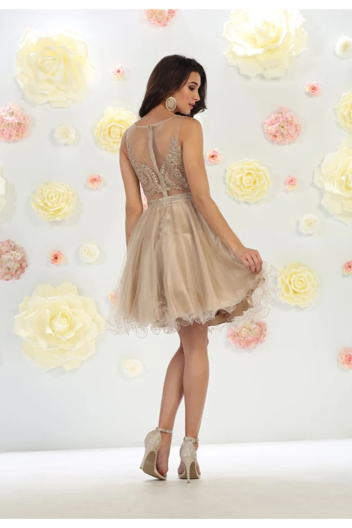Short Mock 2-Piece Ruffled Dress by May Queen MQ1462