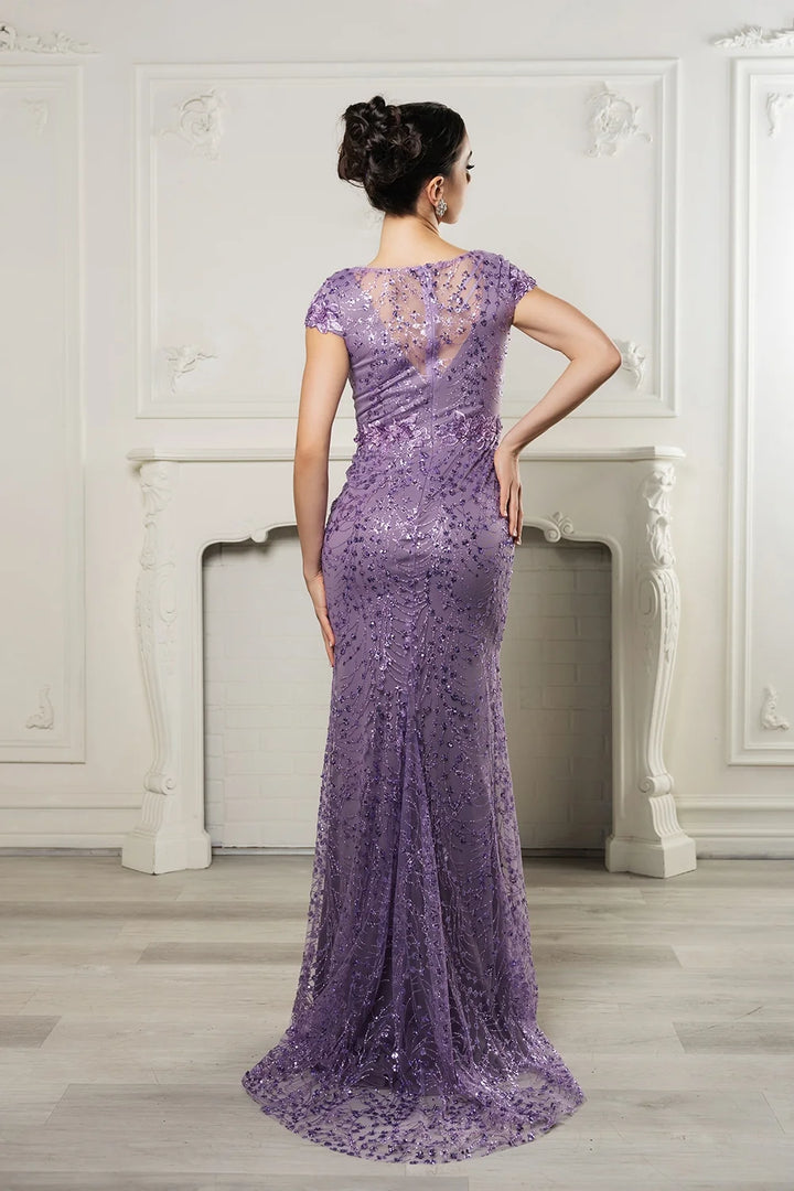 Glitter Cap Sleeve Gown by May Queen MQ2062