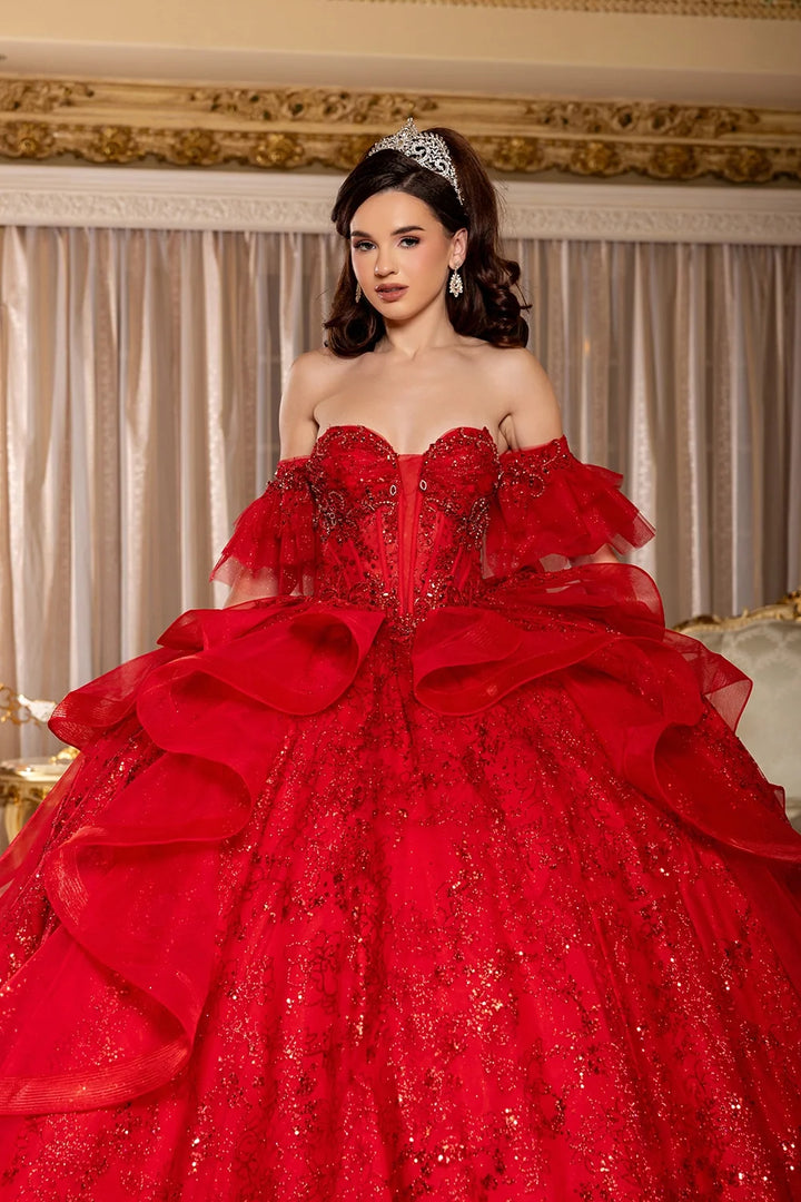 Off Shoulder Ruffled Ball Gown by May Queen LK296
