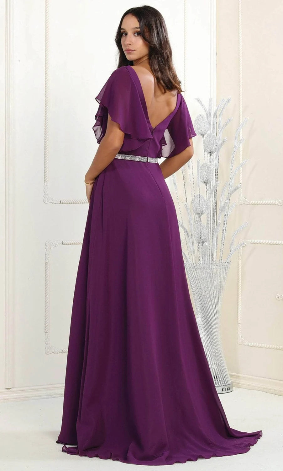 Short Flutter Sleeve A-line Gown by May Queen MQ1972