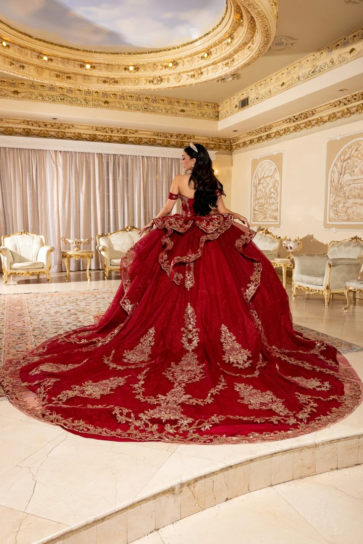 Applique Off Shoulder Ball Gown by May Queen LK303