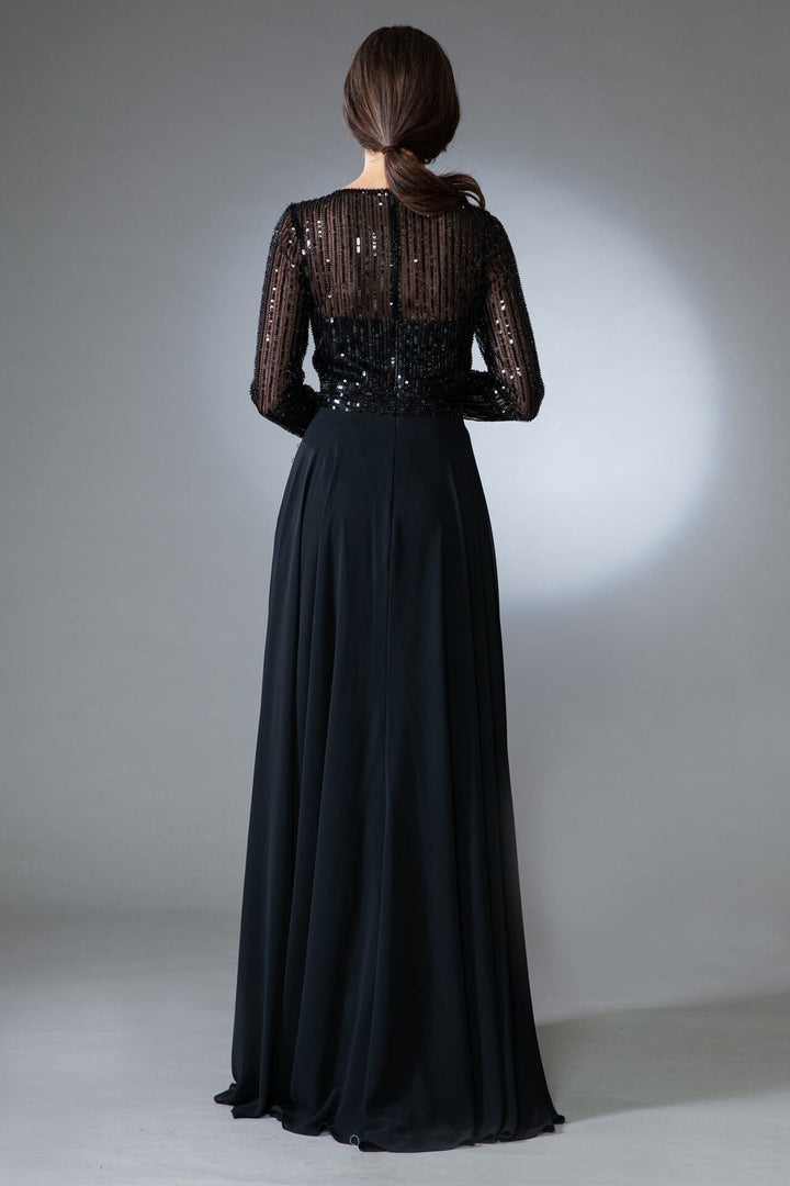 Embellished Long Sleeve Chiffon Gown by Amelia Couture 7036