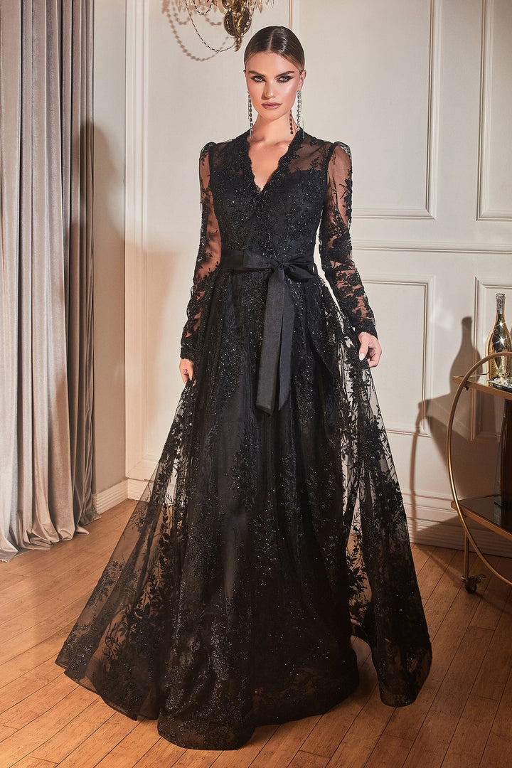 Embellished Long Sleeve Gown by Cinderella Divine CD233 - Outlet