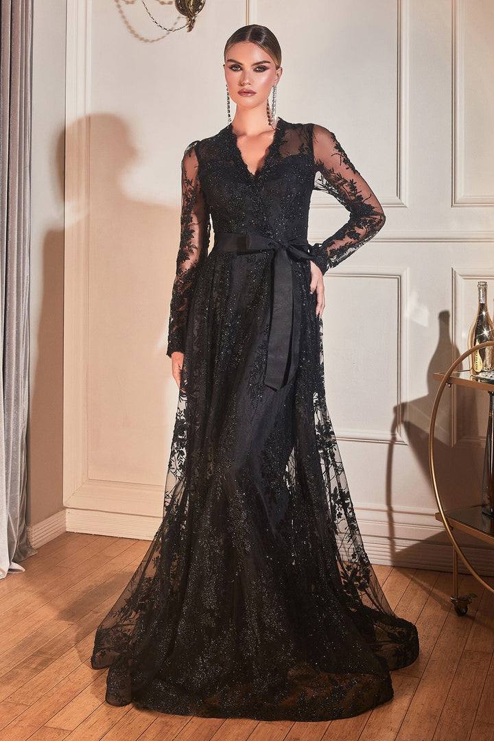Embellished Long Sleeve Gown by Cinderella Divine CD233 - Outlet
