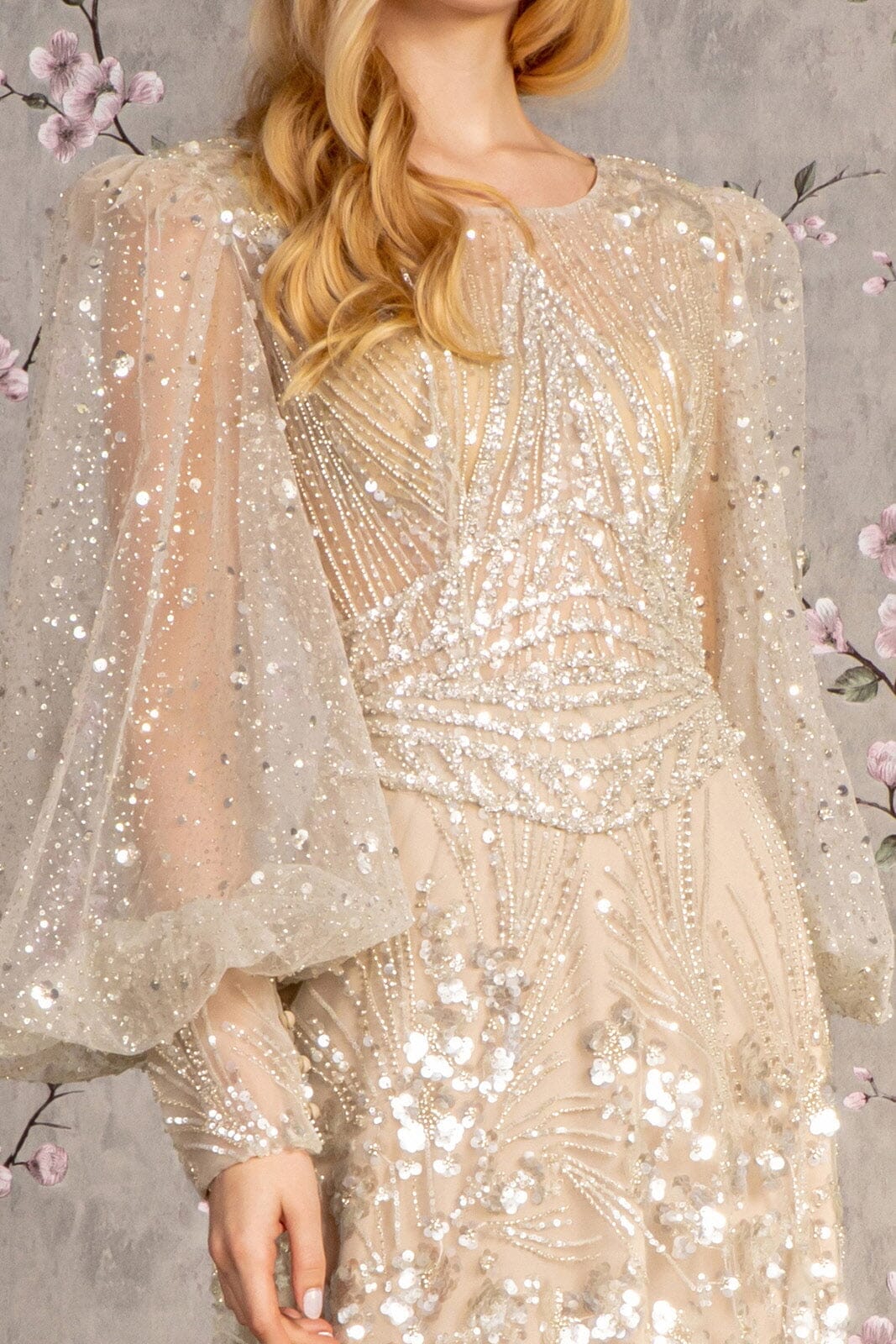Embellished Puff Sleeve A-line Gown by GLS Gloria GL3497 S / Black Embellished Puff Sleeve A-line Gown by GLS Gloria GL3497 S / Black
