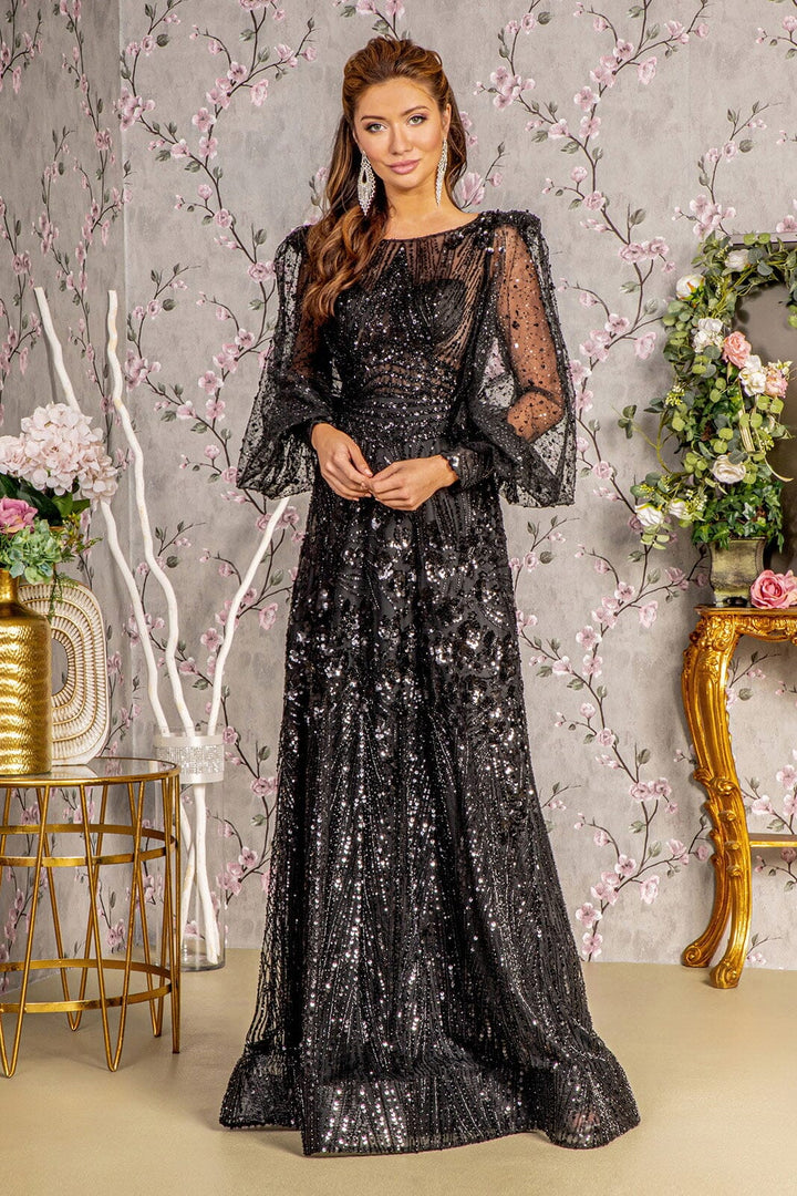 Embellished Puff Sleeve A-line Gown by GLS Gloria GL3497