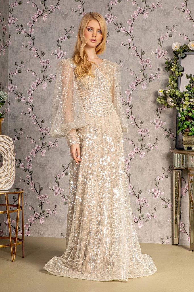 Embellished Puff Sleeve A-line Gown by GLS Gloria GL3497 M / Black Embellished Puff Sleeve A-line Gown by GLS Gloria GL3497 M / Black