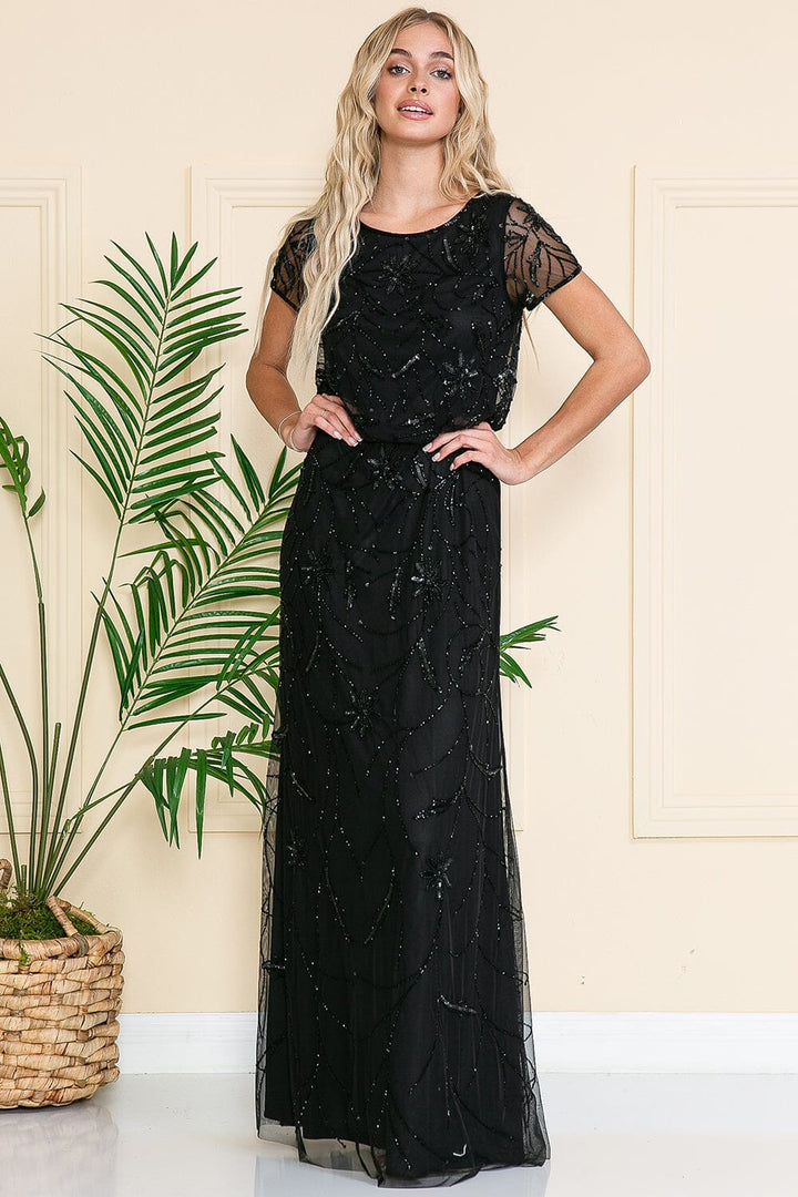 Embellished Short Sleeve Gown by Amelia Couture IN004