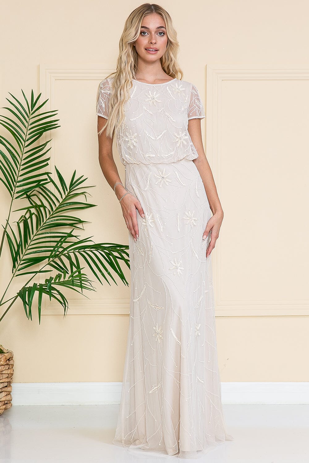 Embellished Short Sleeve Gown by Amelia Couture IN004