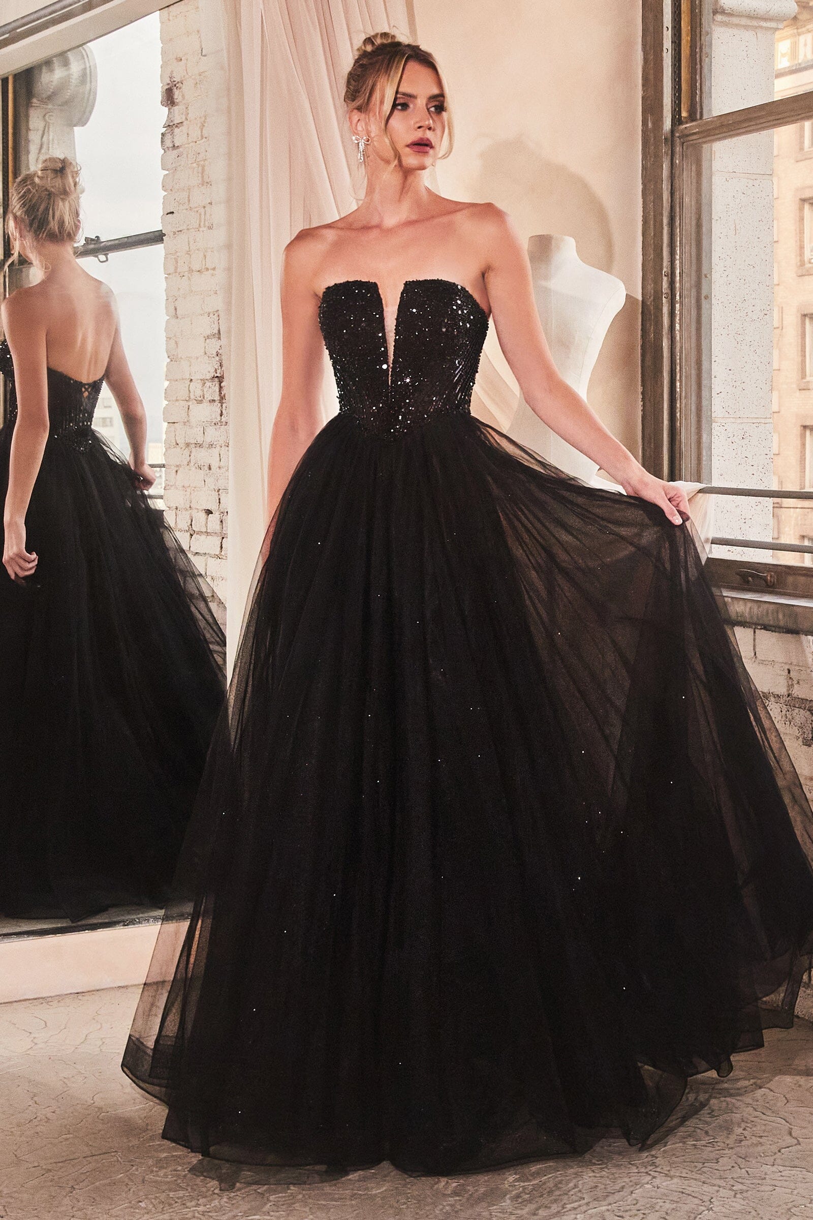 Ladivine CD874 Floor Length A-Line Tulle Gown Embellished Bodice