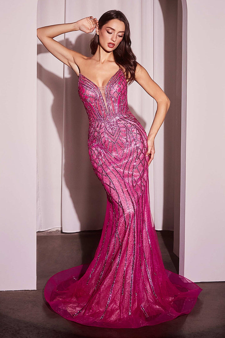 Embellished Strapless Mermaid Dress by Ladivine CC6018