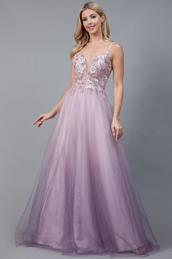 Embroidered A-line Glitter Gown by Amelia Couture 5040