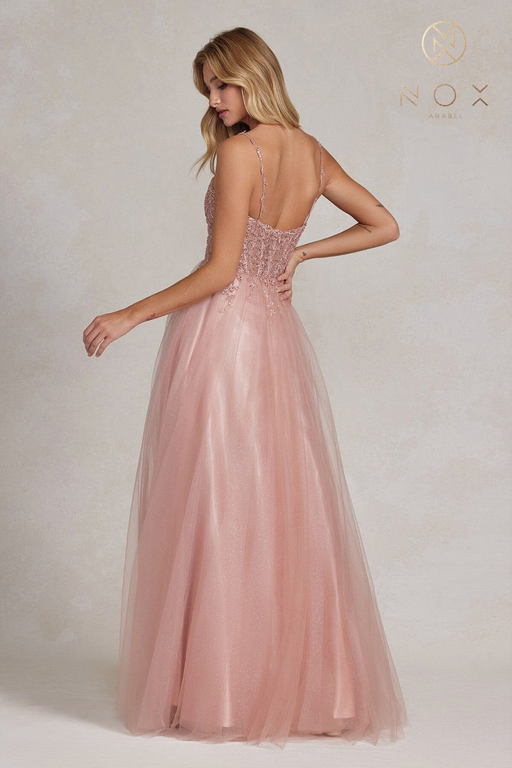 Embroidered A-line Tulle Gown by Nox Anabel F1086 - Outlet
