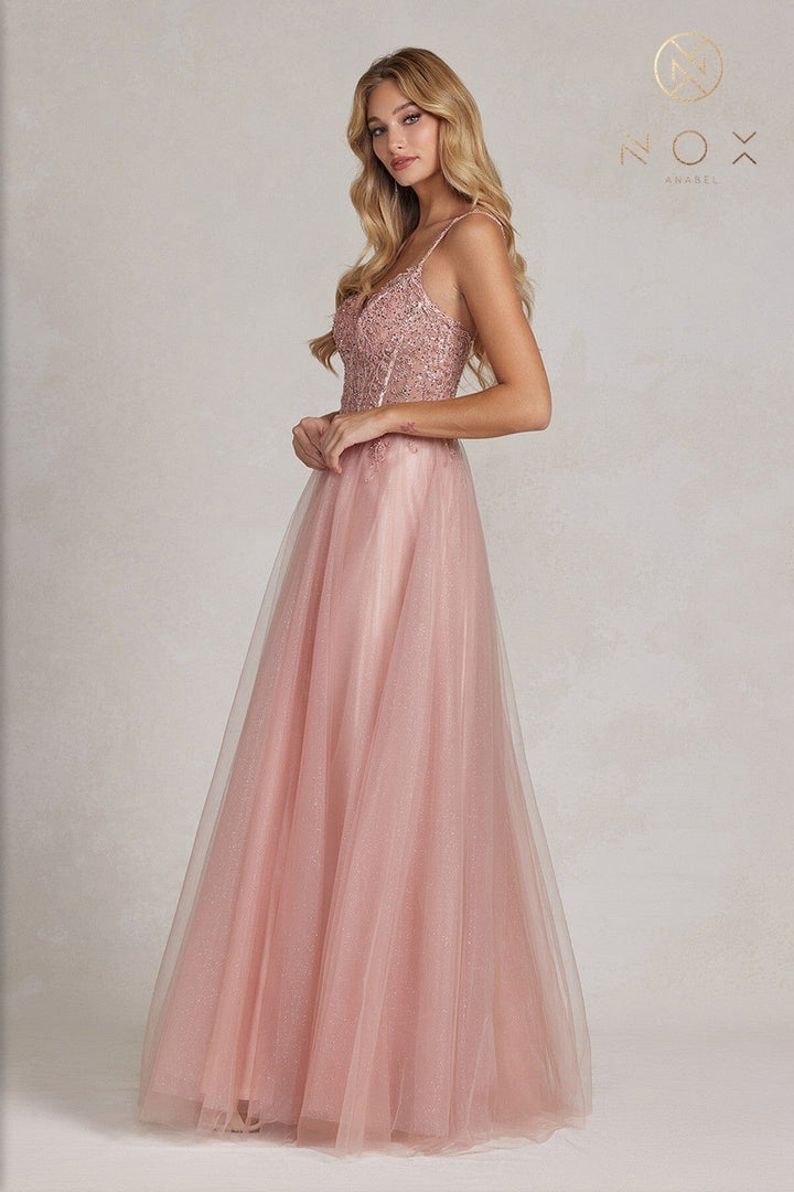Embroidered A-line Tulle Gown by Nox Anabel F1086 - Outlet