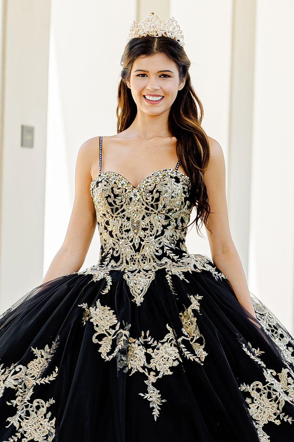 Embroidered Applique Cape Ball Gown by Petite Adele PQ1016