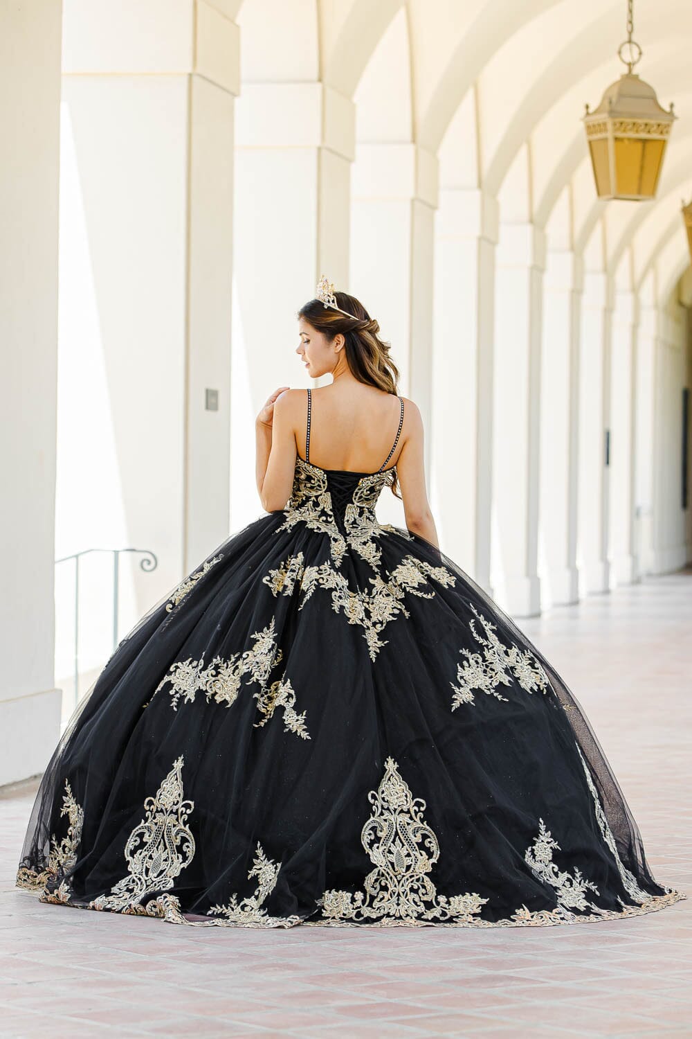 Embroidered Applique Cape Ball Gown by Petite Adele PQ1016