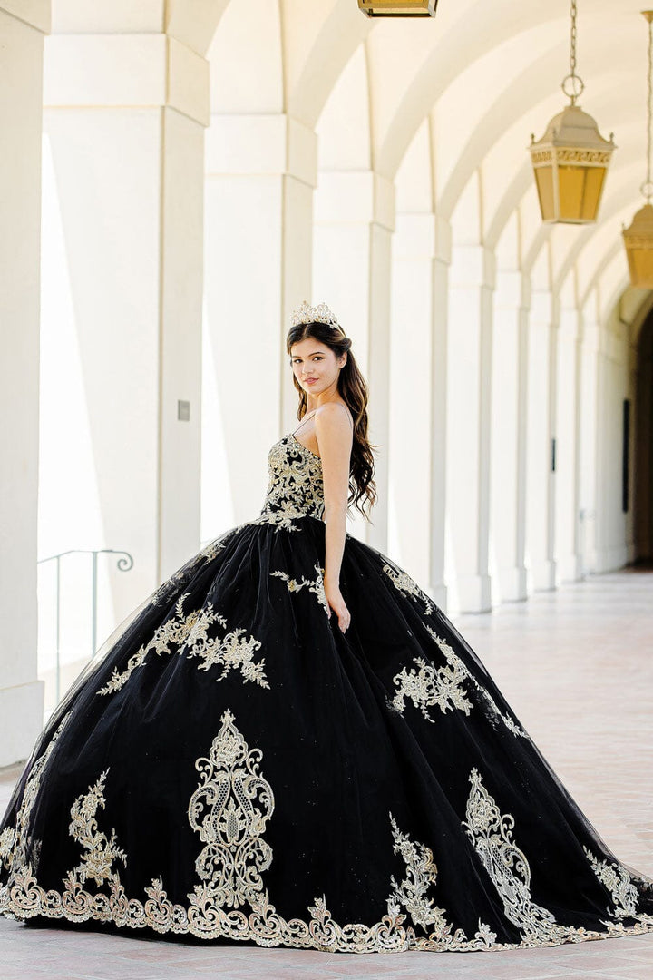 Embroidered Applique Cape Ball Gown by Petite Adele PQ1016