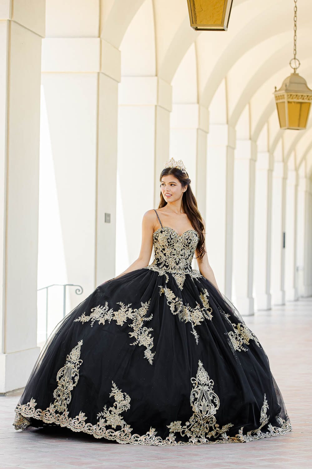 Embroidered Applique Cape Ball Gown by Petite Adele PQ1016
