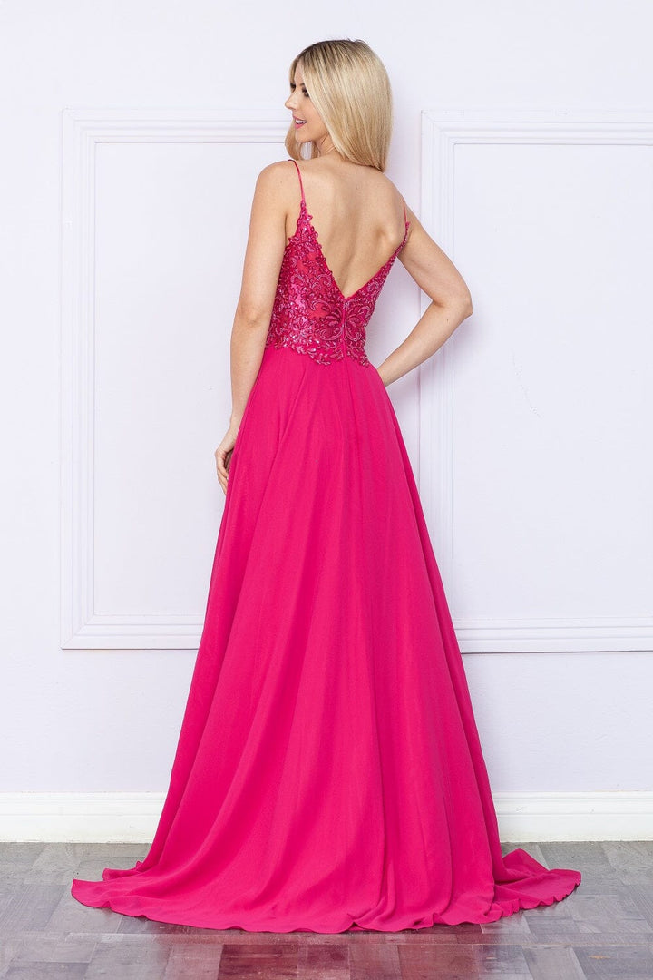 Embroidered Chiffon Sleeveless Slit Gown by Poly USA 9366