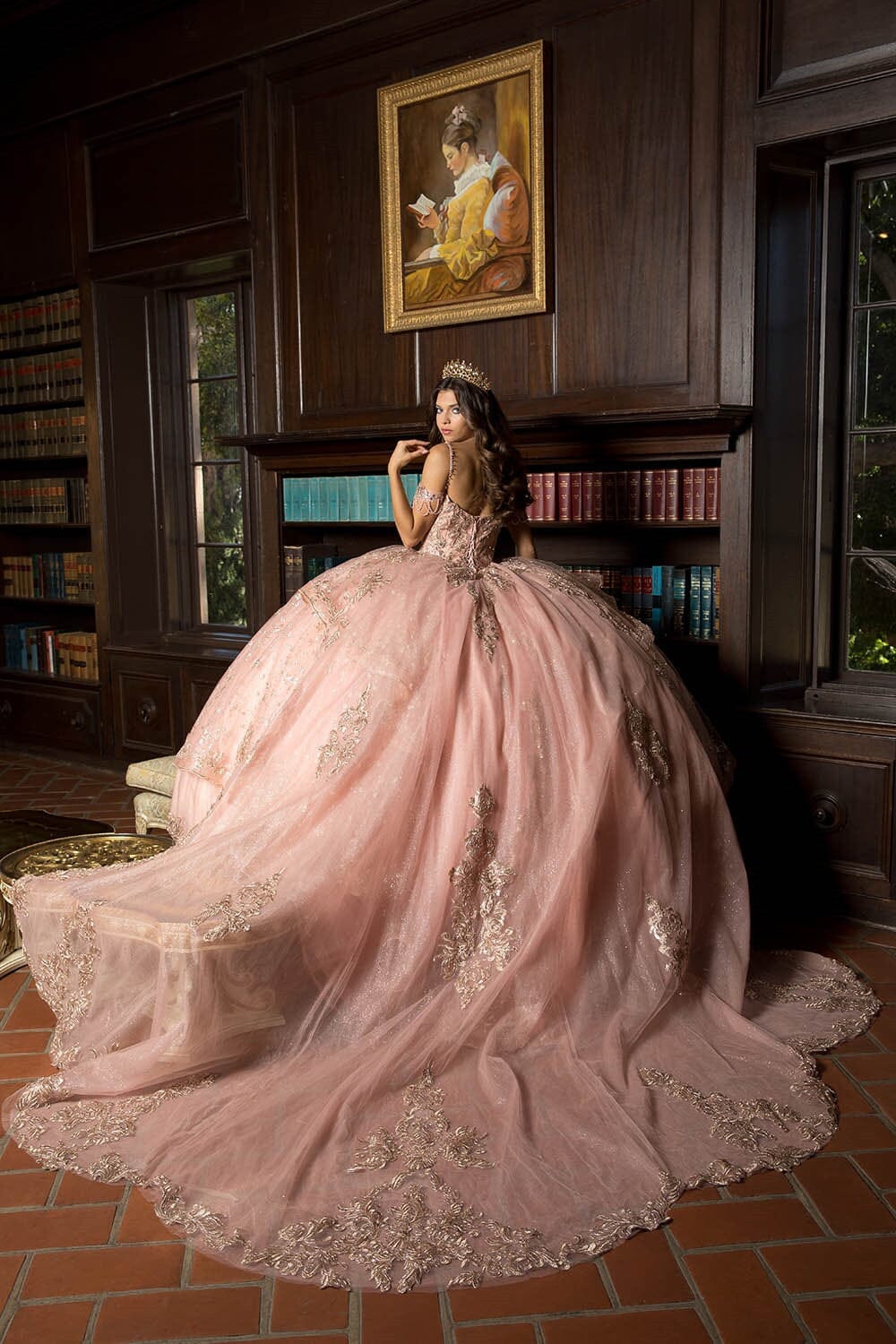Embroidered Cold Shoulder Ball Gown by Petite Adele PQ1059 3XL / Rose Gold/Gold Embroidered Cold Shoulder Ball Gown by Petite Adele PQ1059 3XL / Rose Gold/Gold
