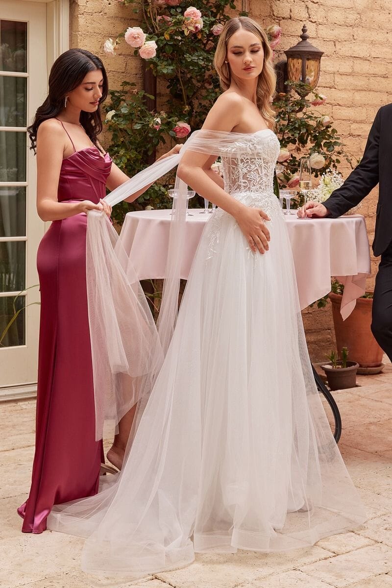 Embroidered Convertible A-line Bridal Gown by Ladivine CD827W Embroidered Convertible A-line Bridal Gown by Ladivine CD827W