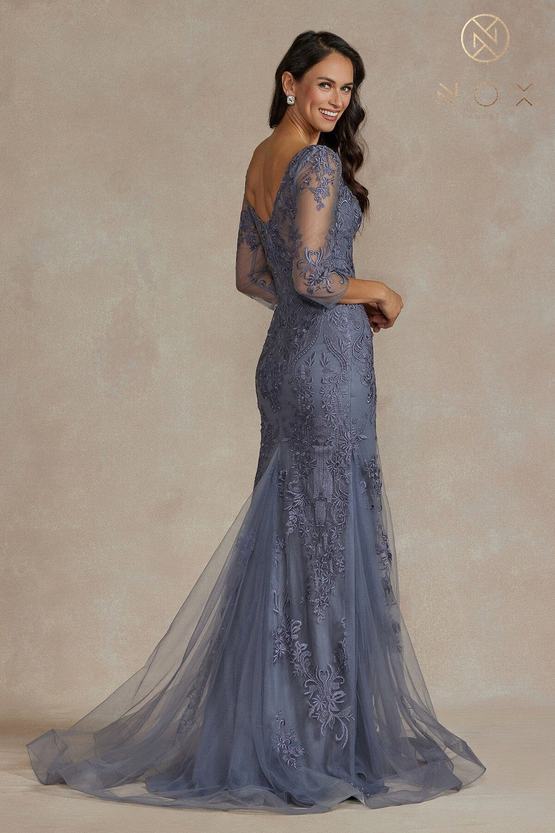 Embroidered Fitted Mid-Sleeve Gown by Nox Anabel JQ504 - Outlet