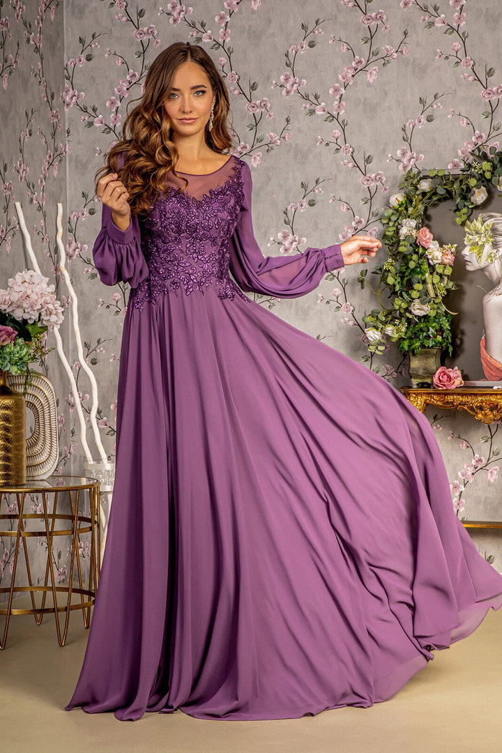 Embroidered Long Sleeve A-line Gown by GLS Gloria GL3363