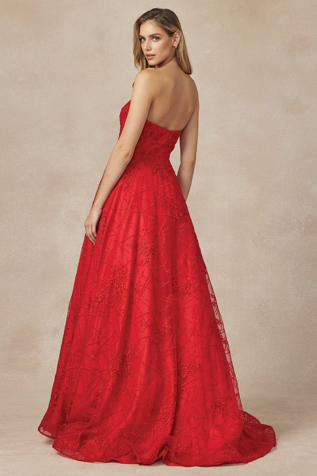 Embroidered Long Strapless Dress by Juliet 692