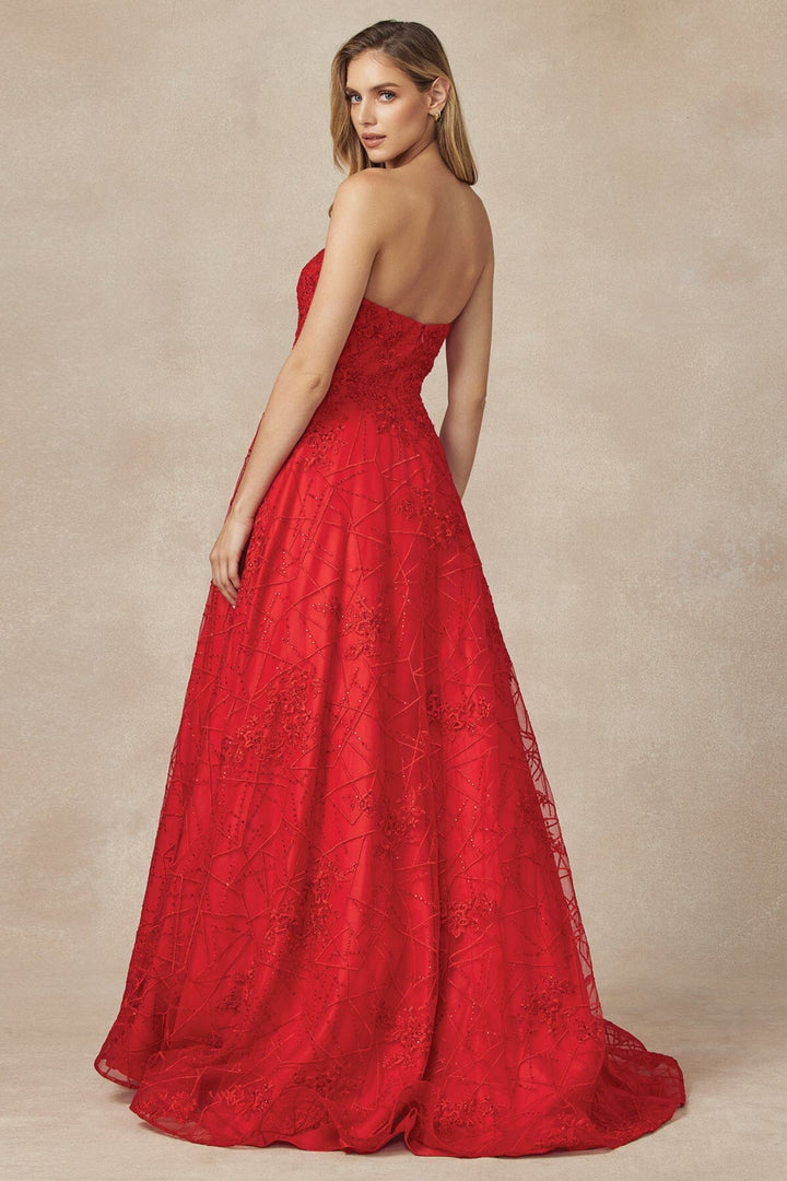 Embroidered Long Strapless Dress by Juliet 692