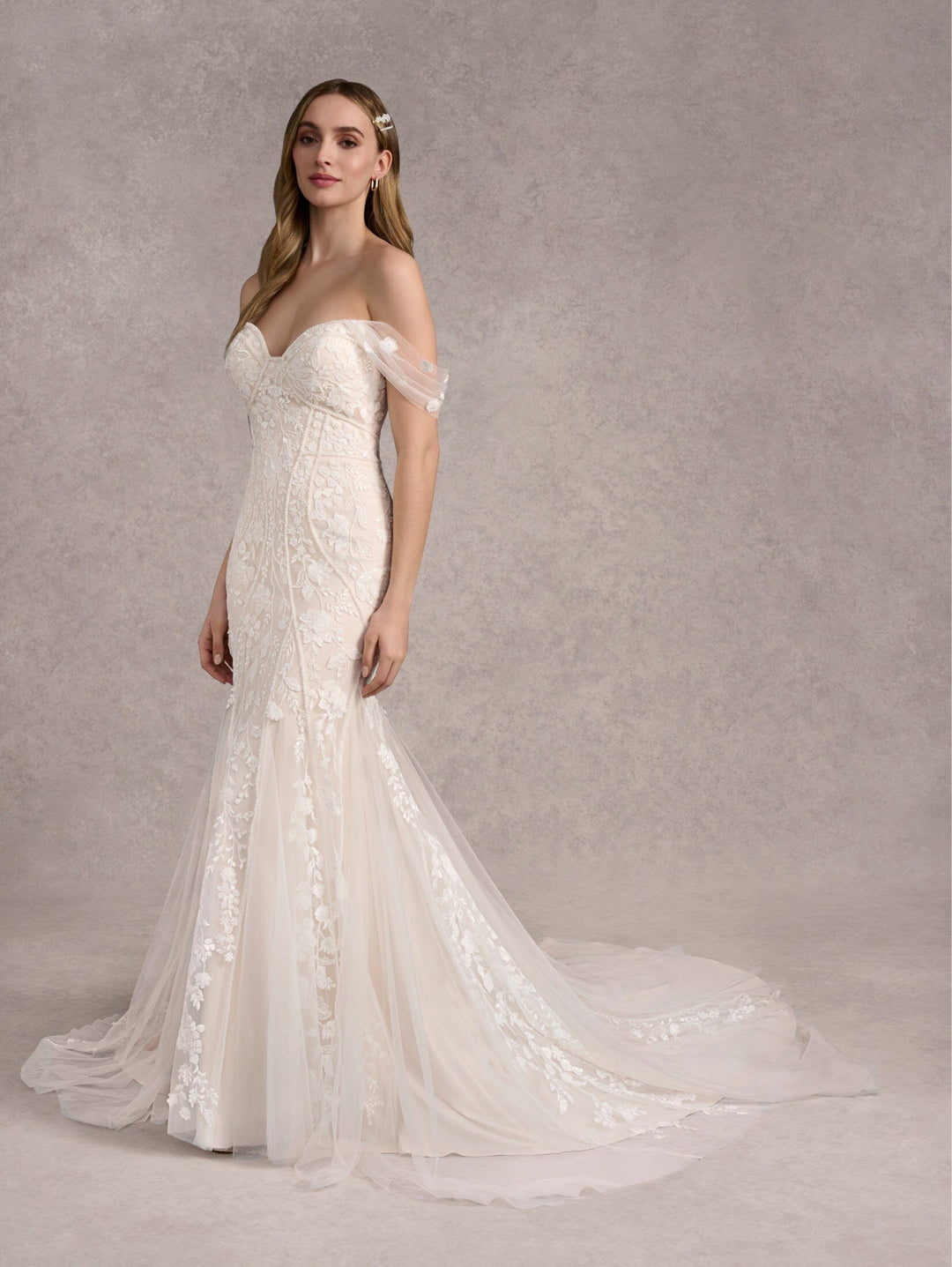 Embroidered Off Shoulder Bridal Gown by Adrianna Papell 31267
