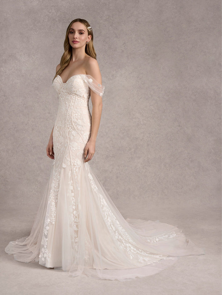 Embroidered Off Shoulder Bridal Gown by Adrianna Papell 31267