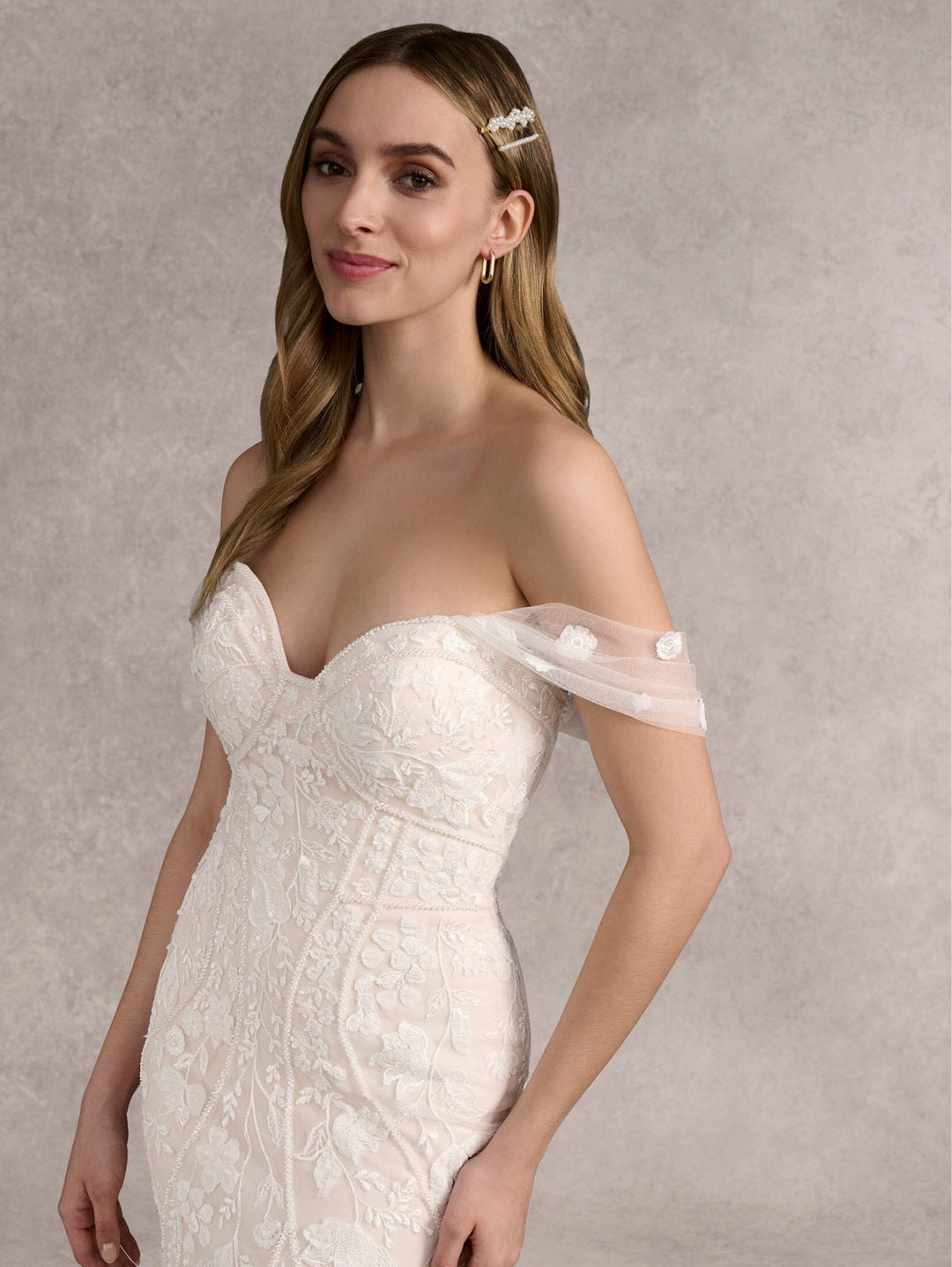 Embroidered Off Shoulder Bridal Gown by Adrianna Papell 31267