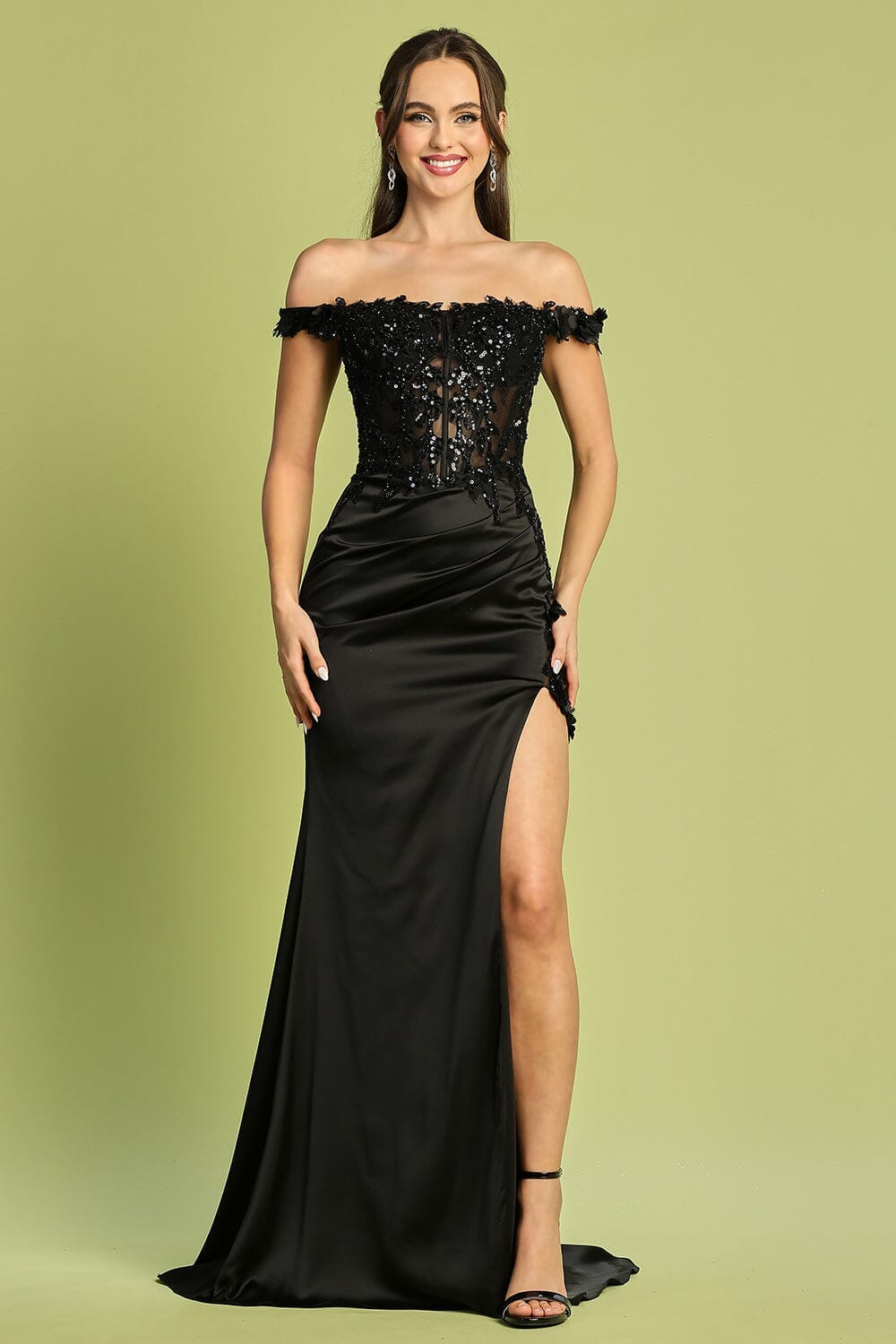 Embroidered Off Shoulder Corset Slit Gown by Adora 3132 - Outlet