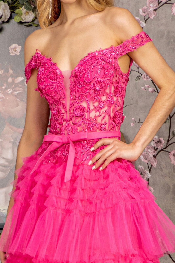 Embroidered Off Shoulder Tiered Gown by GLS Gloria GL3391