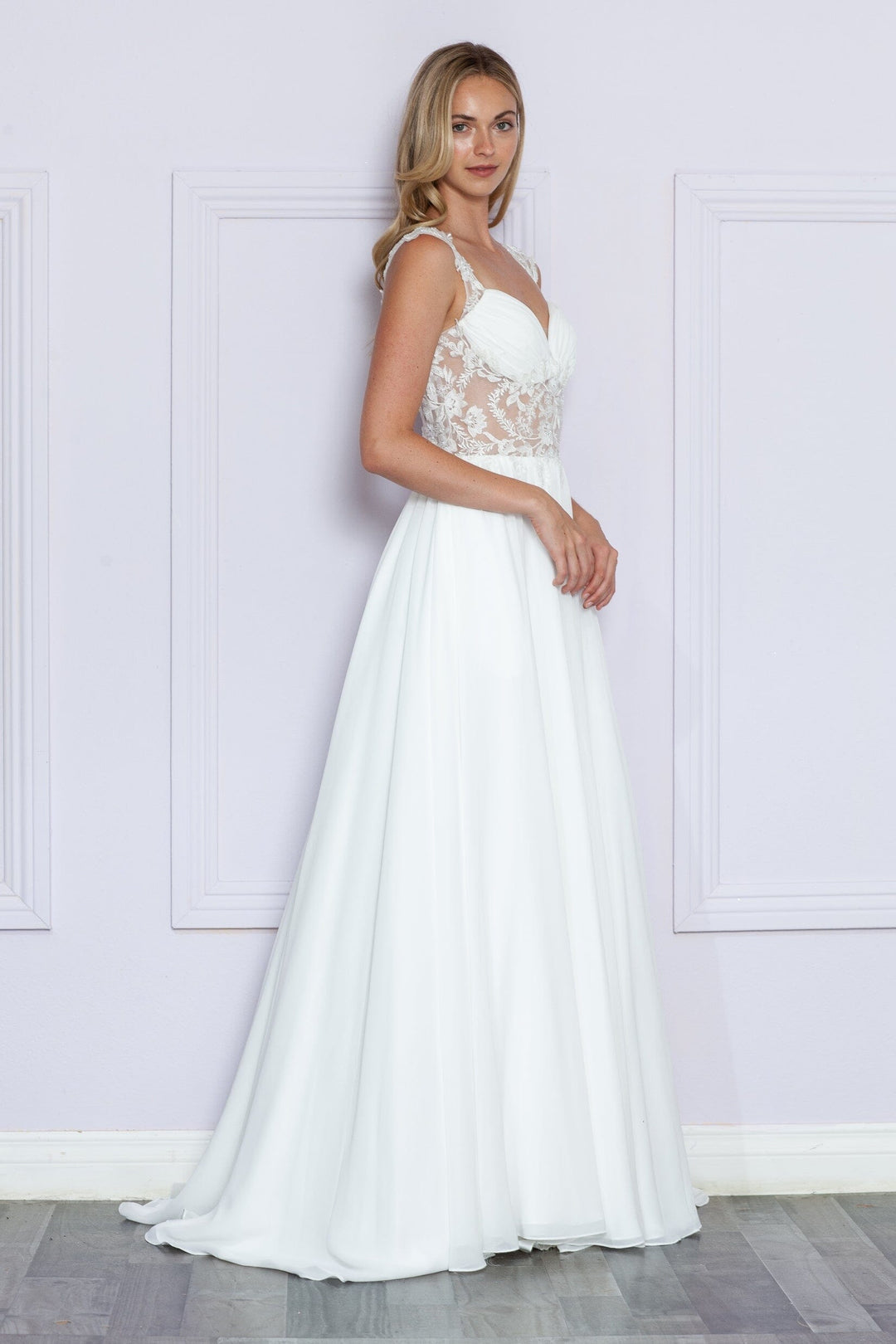 Embroidered Sheer Sleeveless Slit Gown by Poly USA 9376